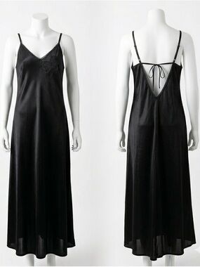 Versailles Satin Maxi Slip Dress V Neck Floral Lace Chemise Nightgown Large